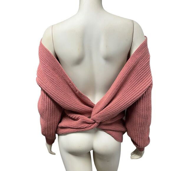Forever 21 Pink Knit Off the Shoulder Sweater Open Back Cute Sexy Jumper - Picture 1 of 7